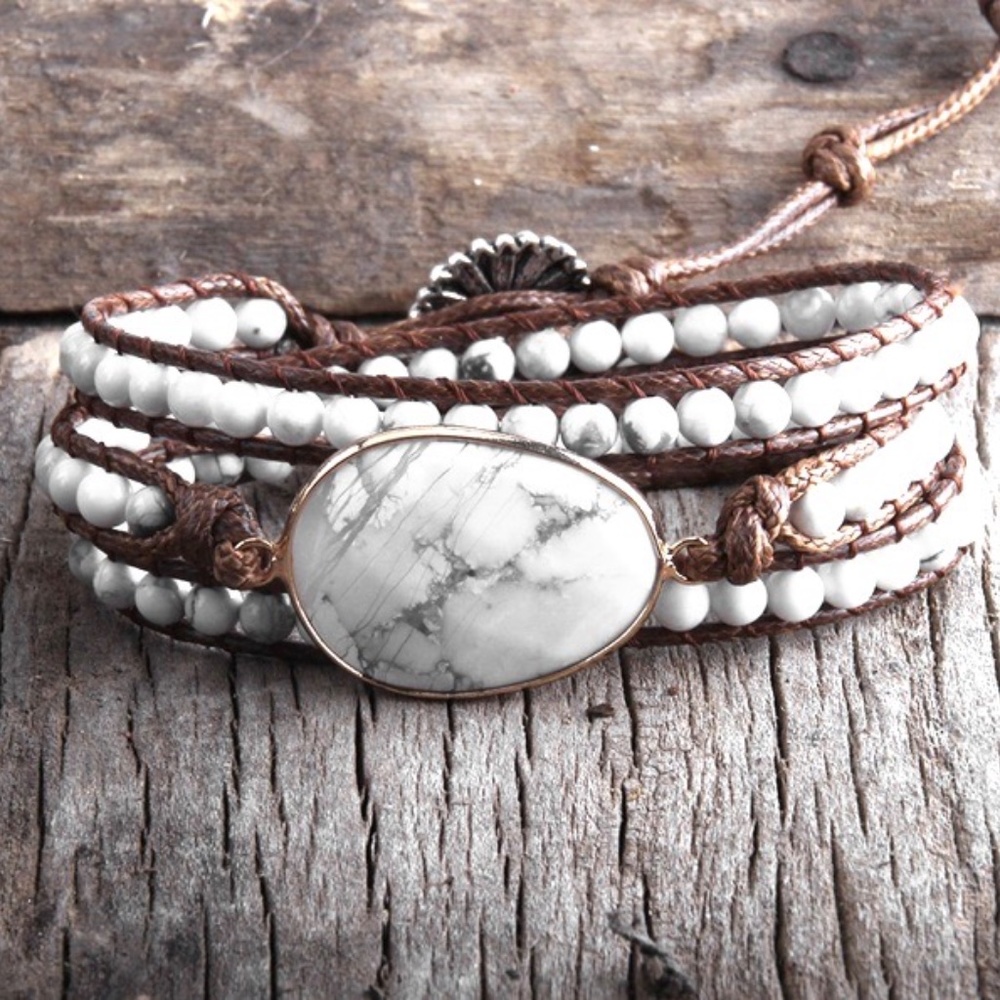 White Bohemian Stone Bead Wrap Bracelet